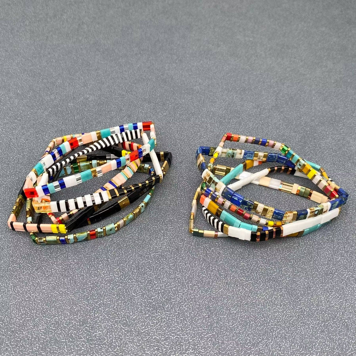 Boho Glass & Hematite Beaded TILA Beads Stretch Bracelets