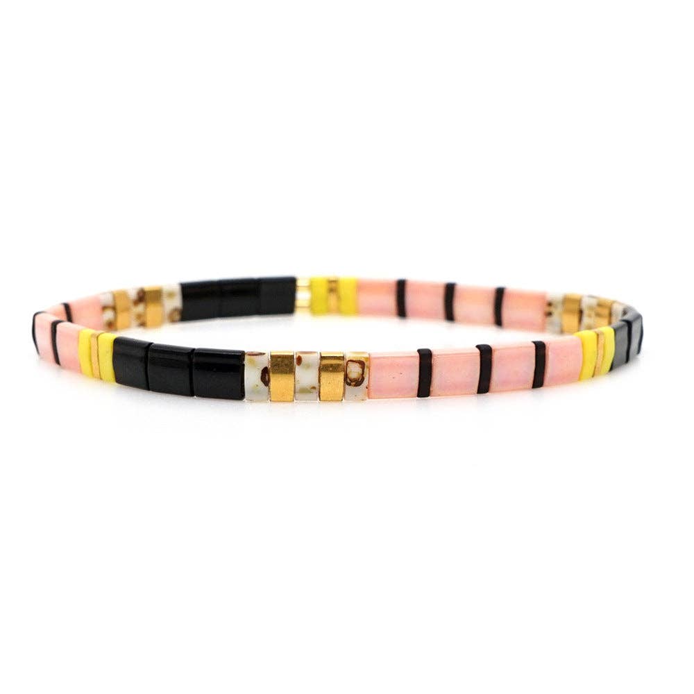 Boho Glass & Hematite Beaded TILA Beads Stretch Bracelets