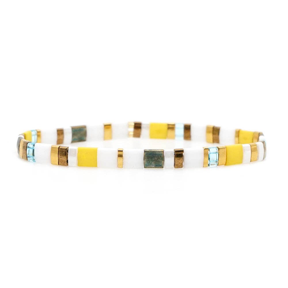 Boho Glass & Hematite Beaded TILA Beads Stretch Bracelets