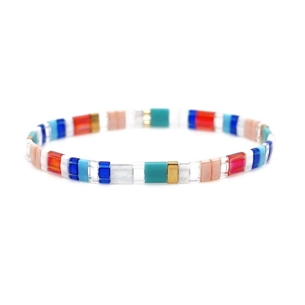 Boho Glass & Hematite Beaded TILA Beads Stretch Bracelets