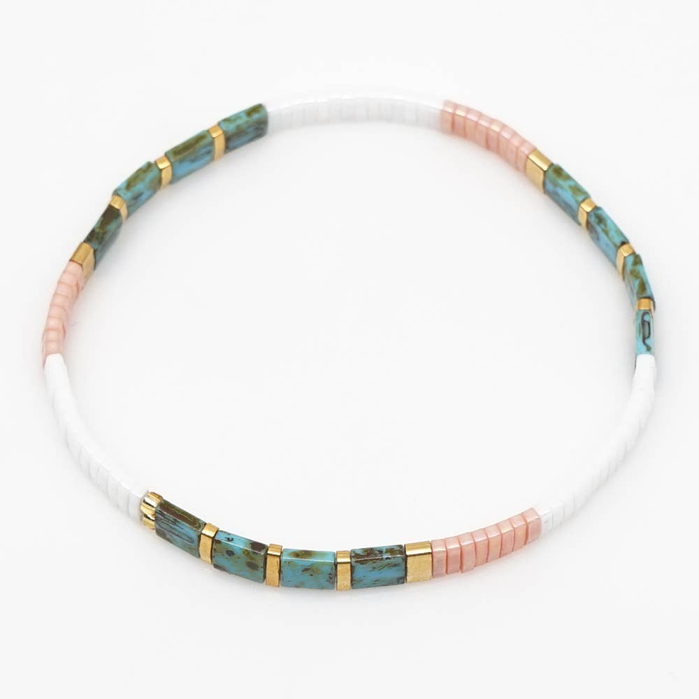 Boho Glass & Hematite Beaded TILA Beads Stretch Bracelets