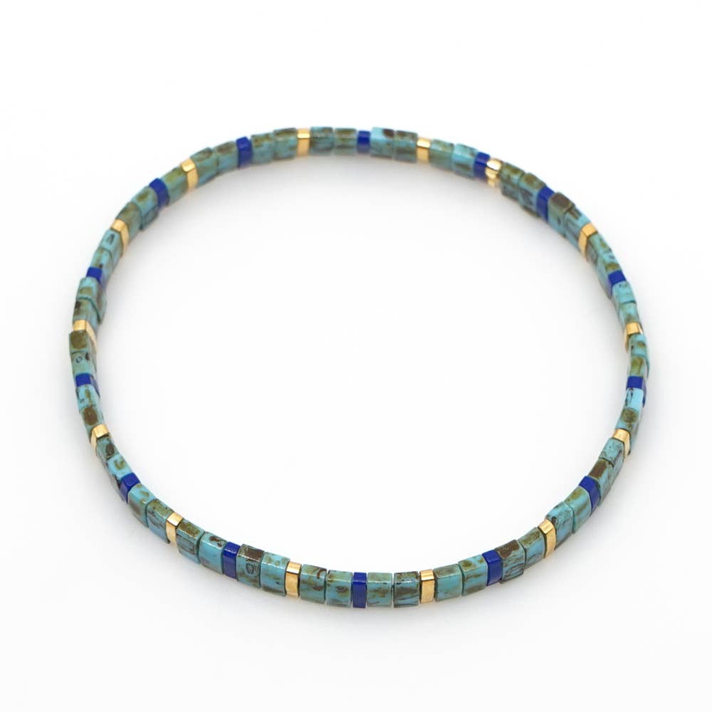 Boho Glass & Hematite Beaded TILA Beads Stretch Bracelets