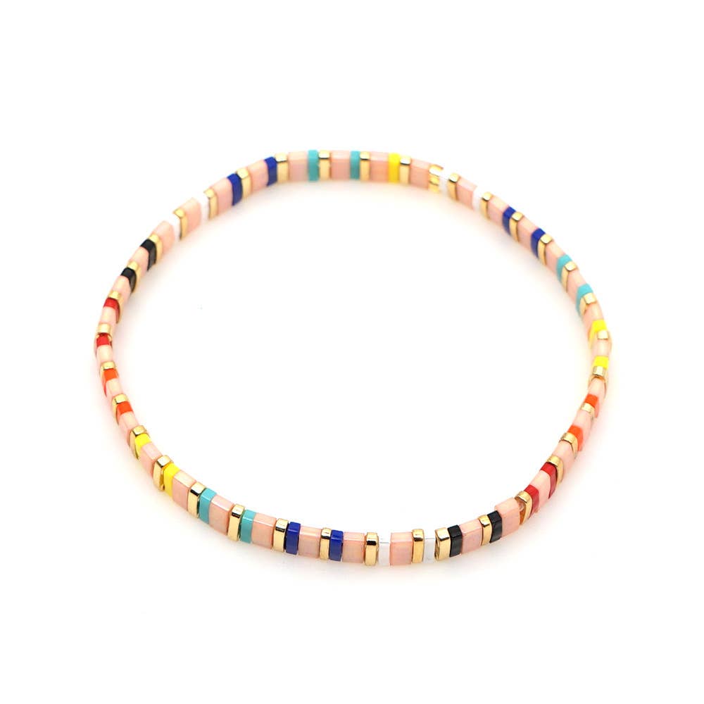 Boho Glass & Hematite Beaded TILA Beads Stretch Bracelets