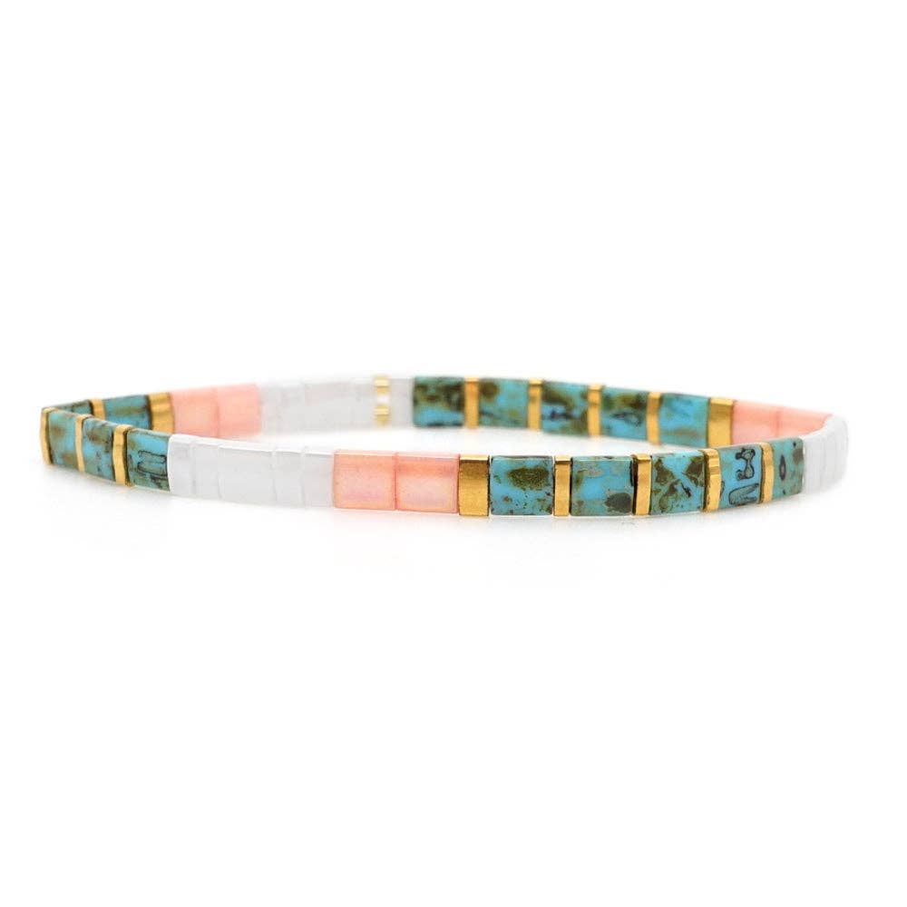 Boho Glass & Hematite Beaded TILA Beads Stretch Bracelets