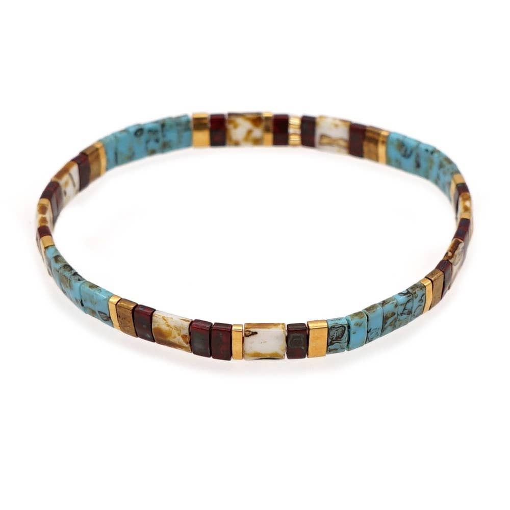 Boho Glass & Hematite Beaded TILA Beads Stretch Bracelets