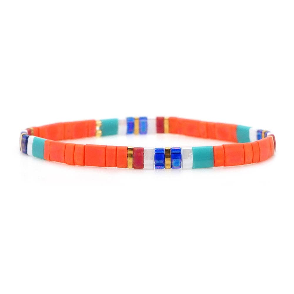 Boho Glass & Hematite Beaded TILA Beads Stretch Bracelets