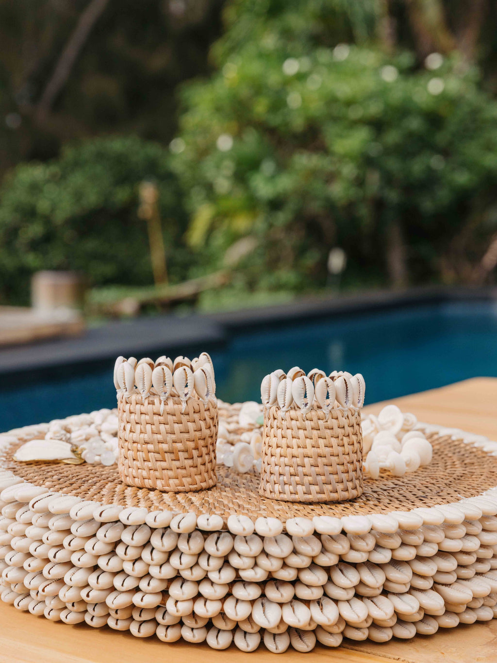 Rattan & Cowrie Shell Napkin Holder