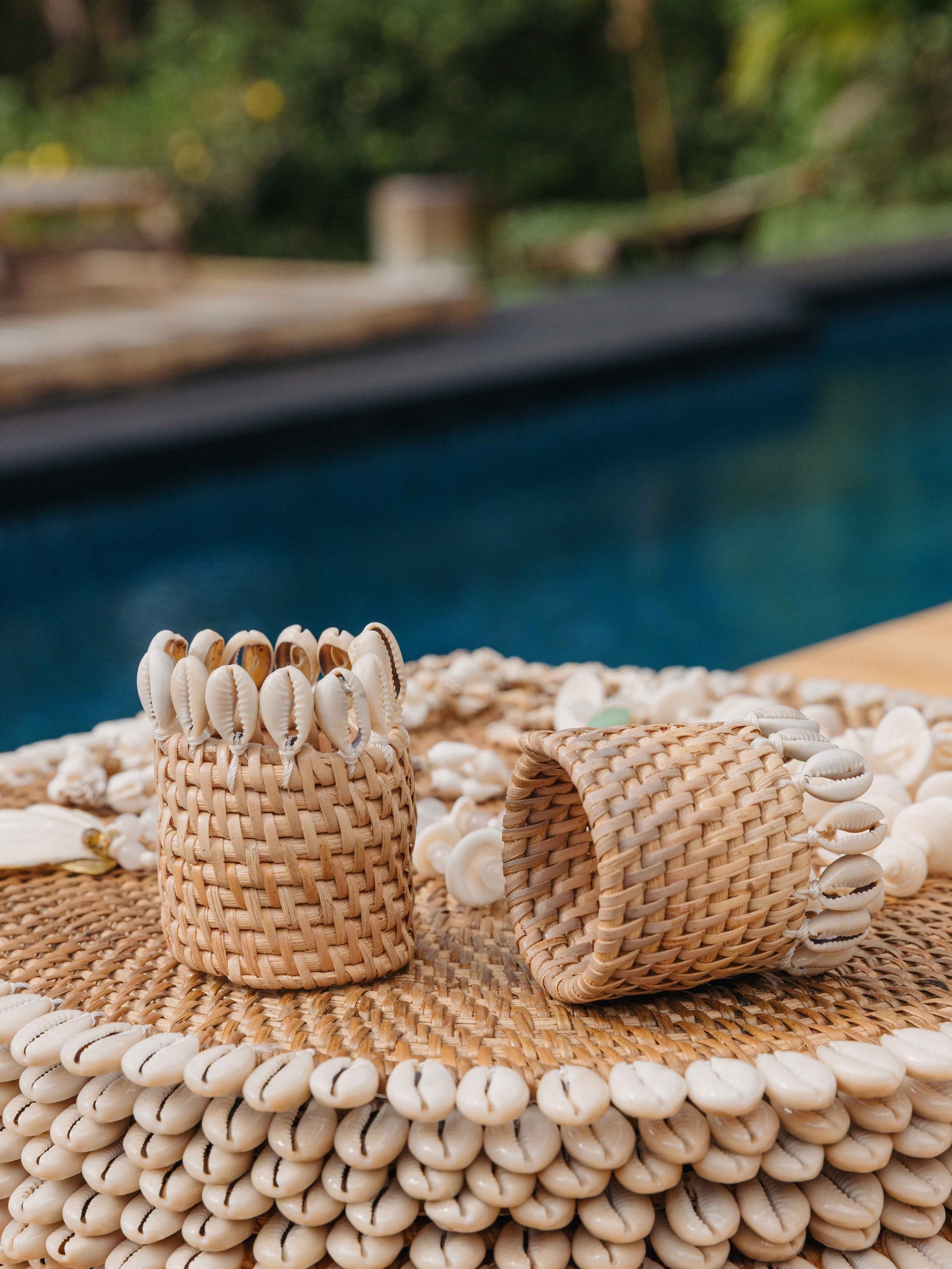 Rattan & Cowrie Shell Napkin Holder