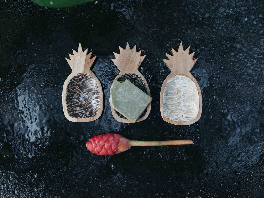 Teak and Mother of Pearl Pineapple Soap Dish