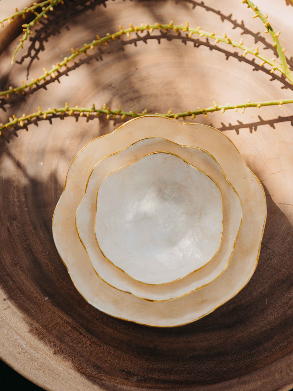 Gold Rim Flower Mother of Pearl Bowl