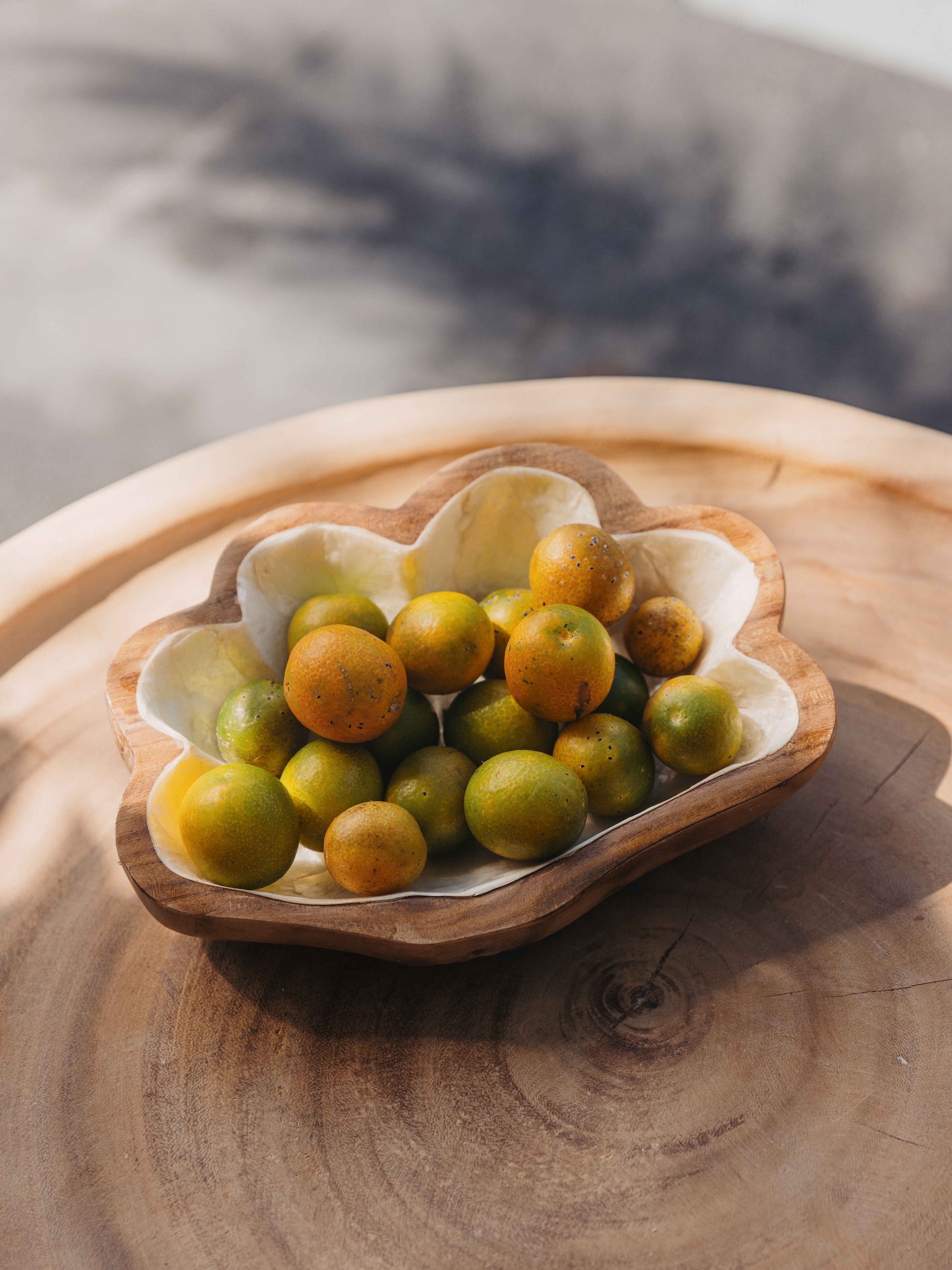 Teak and Capiz Clamshell Bowl