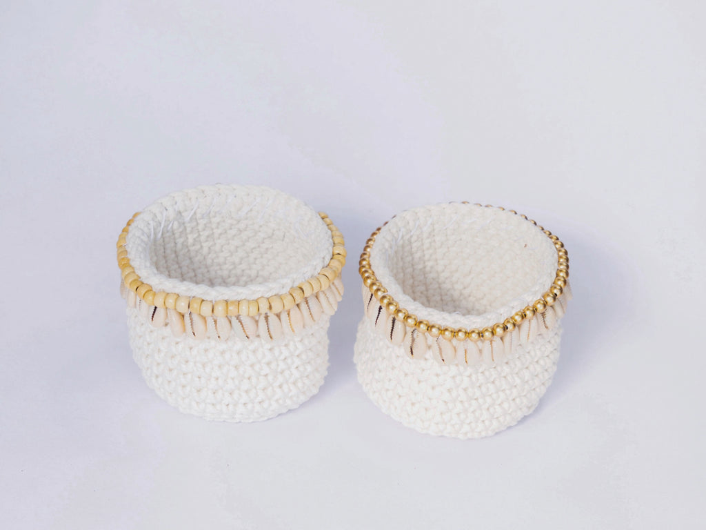 Crochet Mini Basket w/ Beads & Shells