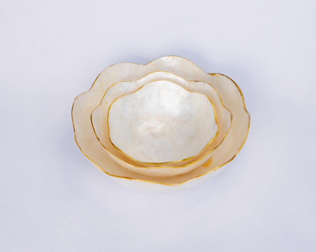 Gold Rim Flower Mother of Pearl Bowl