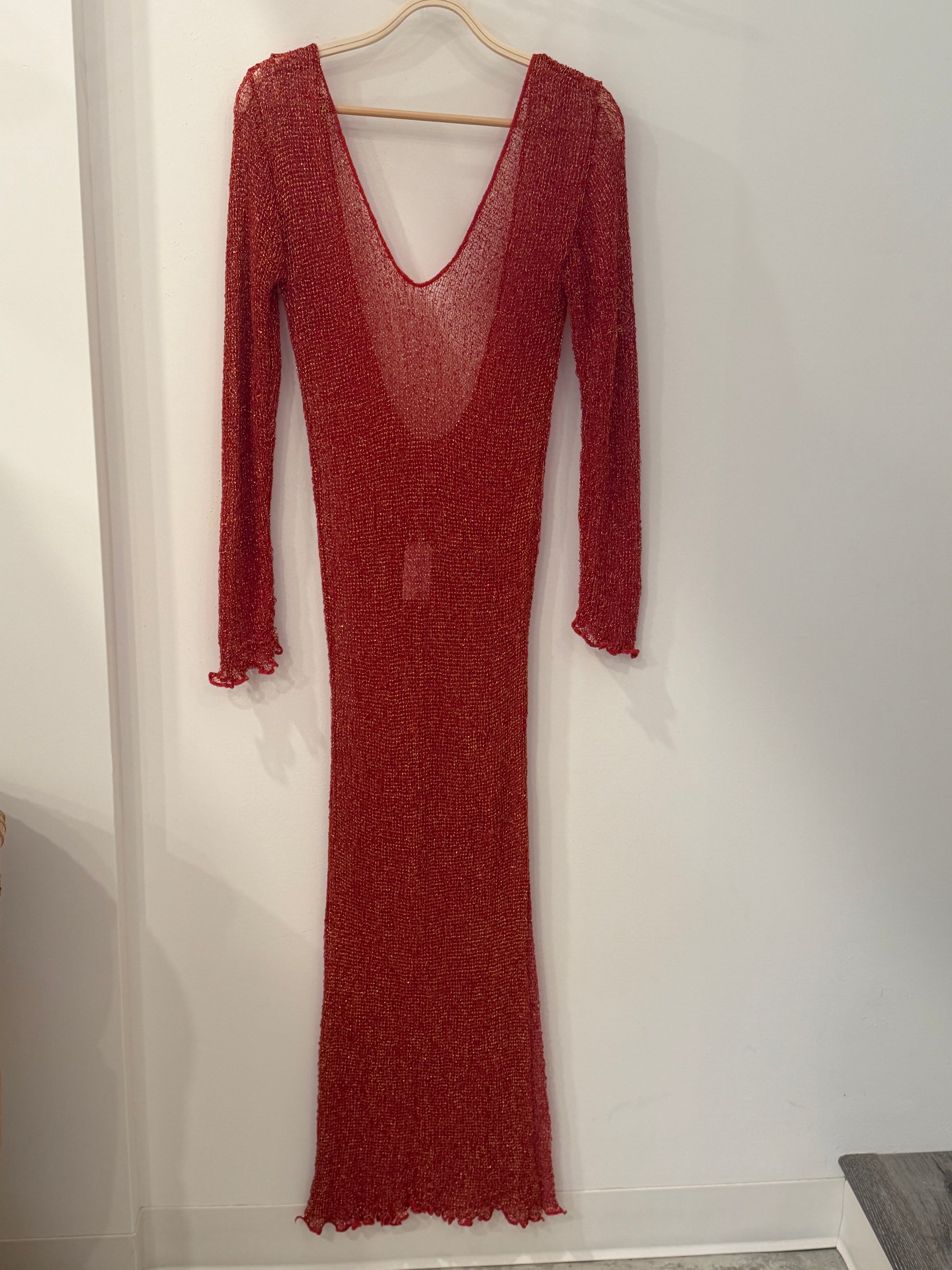 Metallic Knit Long Sleeve Maxi Dress
