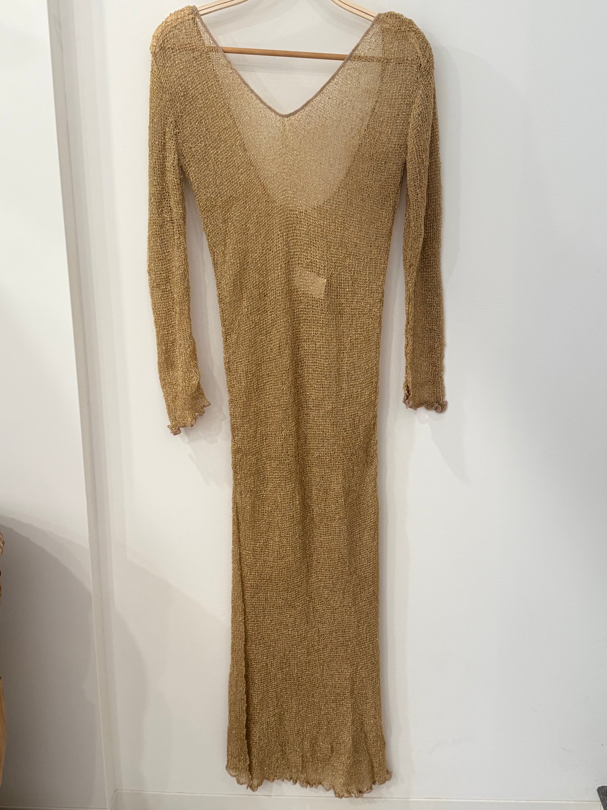 Metallic Knit Long Sleeve Maxi Dress