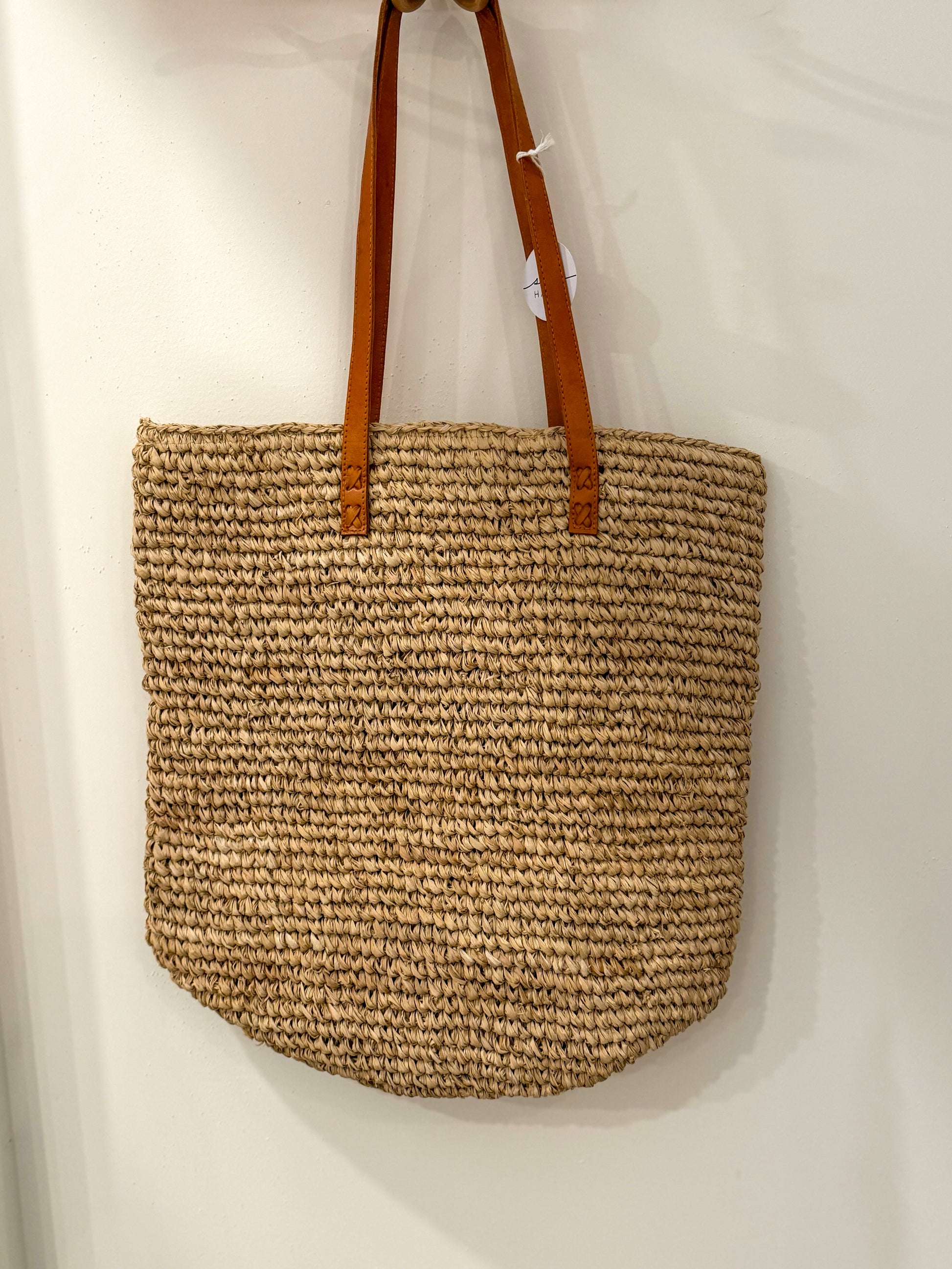 Seagrass Beach Bag with Leather Handle