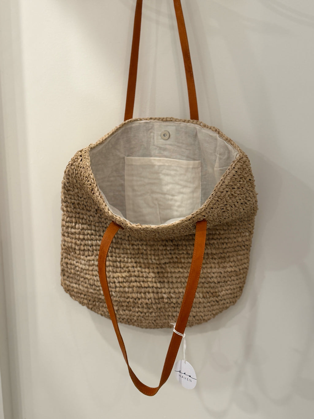 Seagrass Beach Bag with Leather Handle