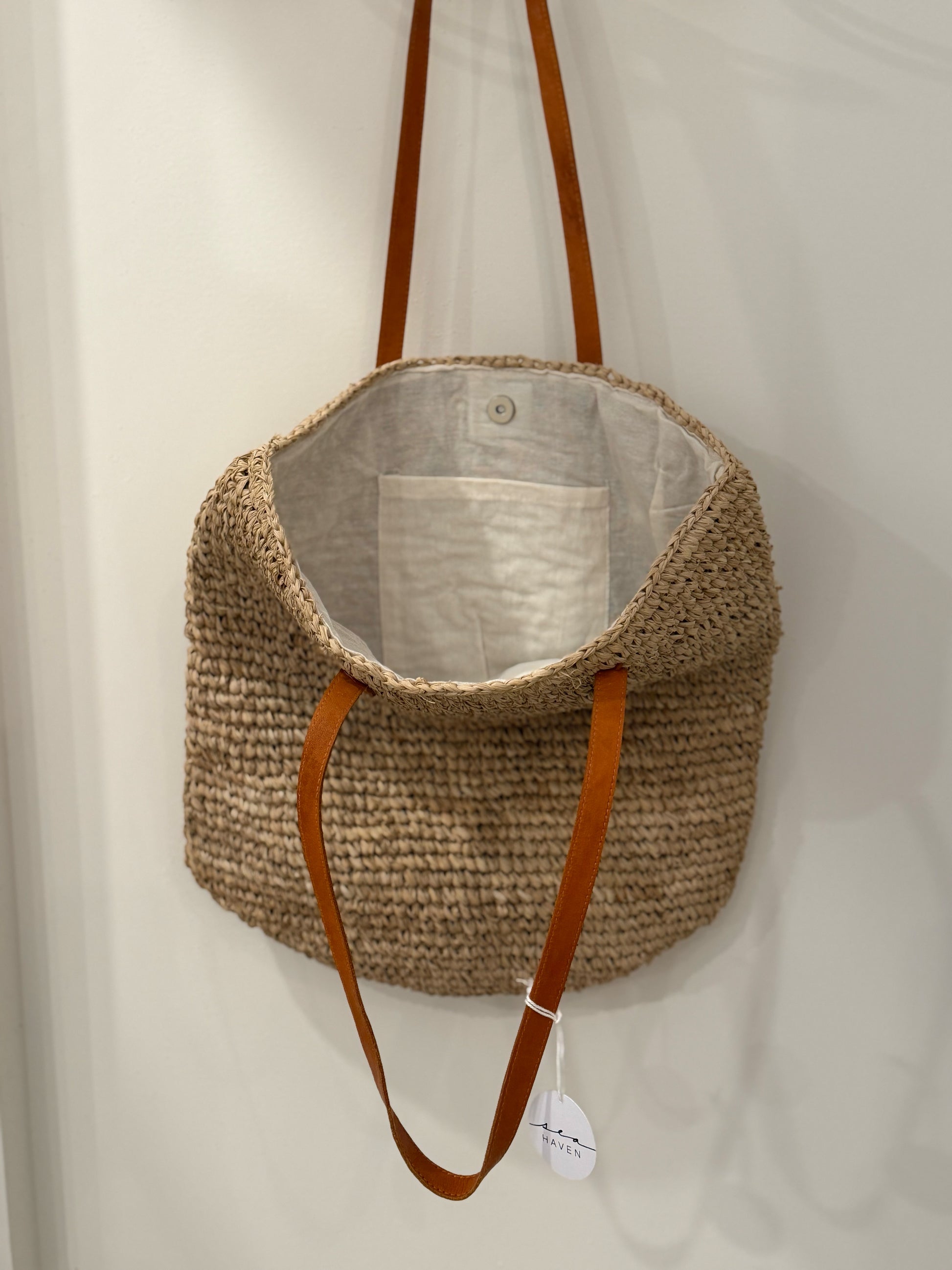 Seagrass Beach Bag with Leather Handle