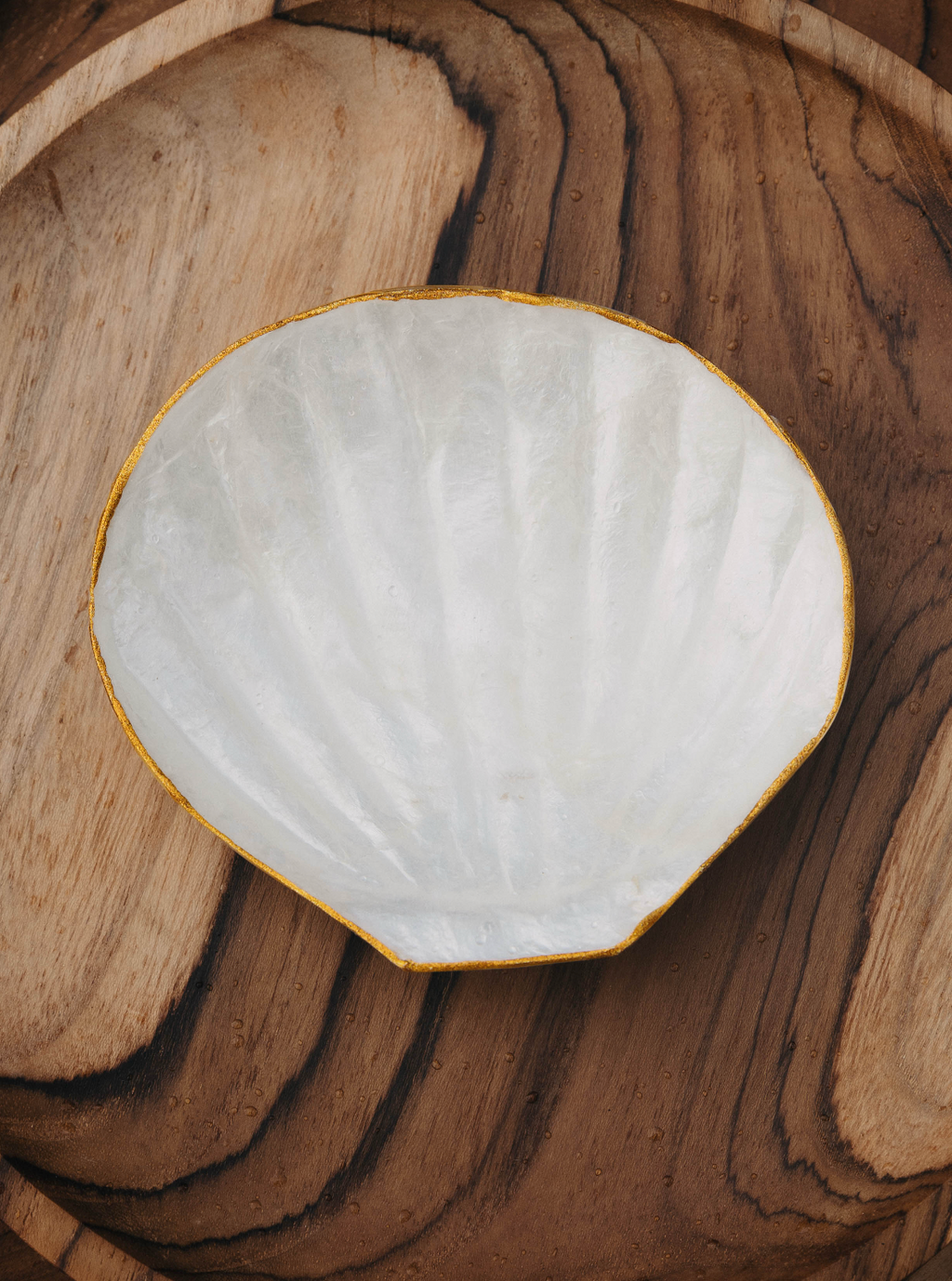 Capiz Clamshell Shaped Mini Dish w/ Gold Rim