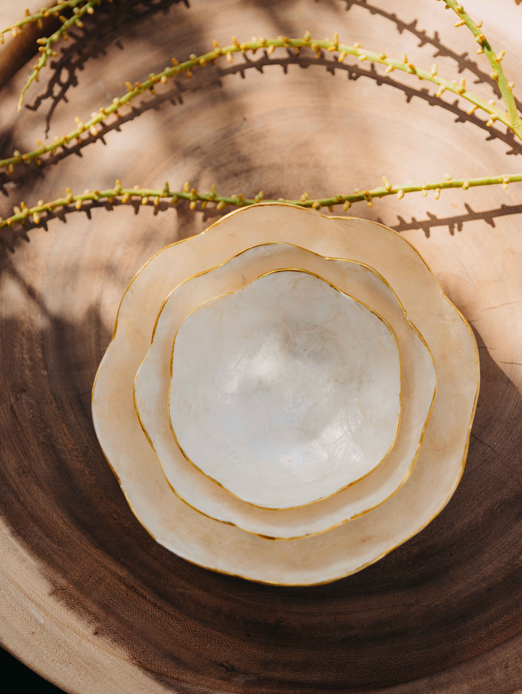 Capiz Flower Shaped Mini Dish w/ Gold Rim