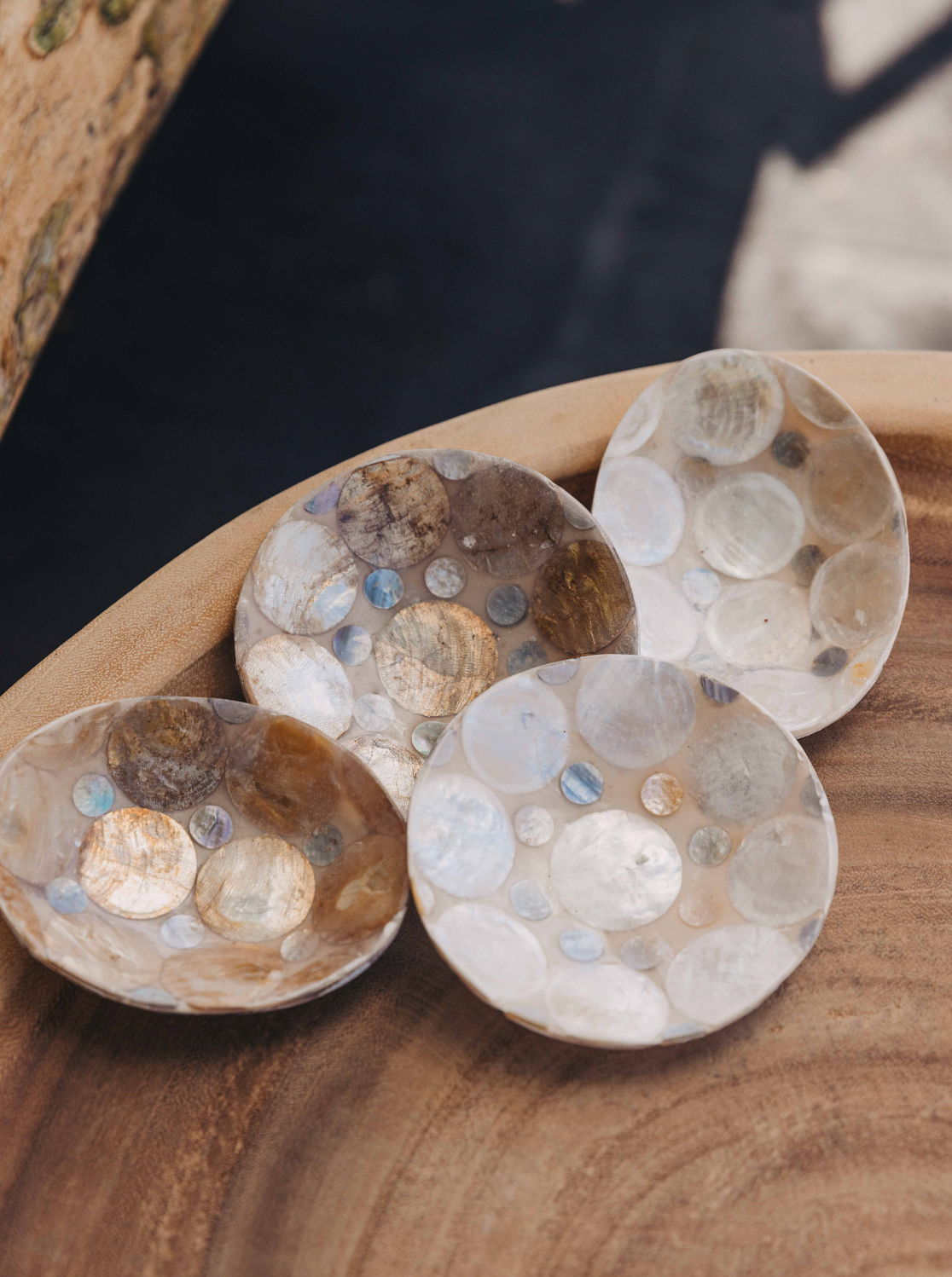 Capiz Round Mini Dish w/ Blue Dots