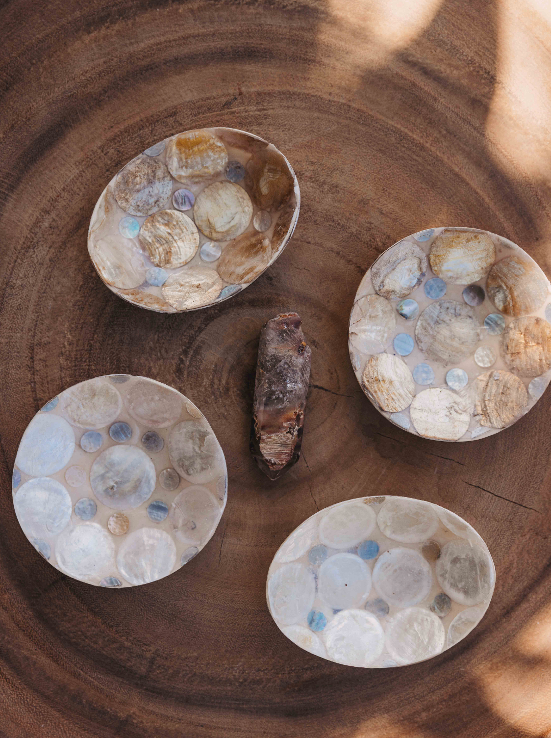 Capiz Round Mini Dish w/ Blue Dots