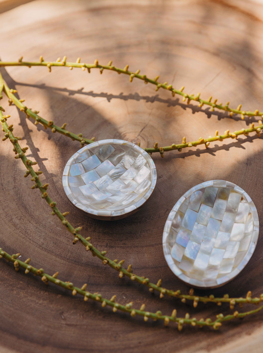 Teak and Mosaic Mother of Pearl Oval Mini Dish