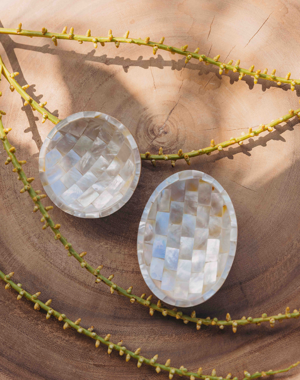 Teak and Mosaic Mother of Pearl Oval Mini Dish