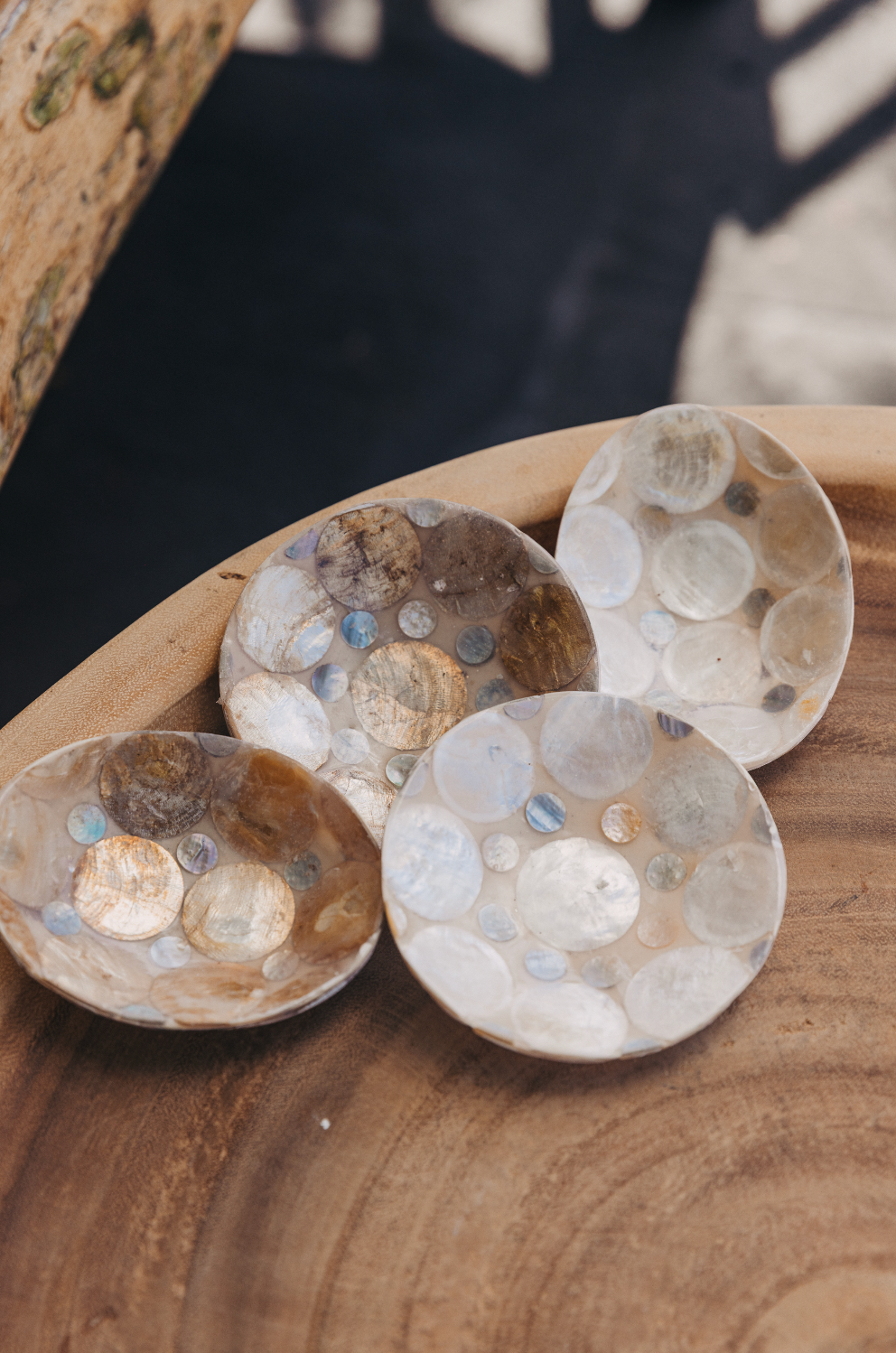 Capiz Oval Mini Dish w/ Blue Dots