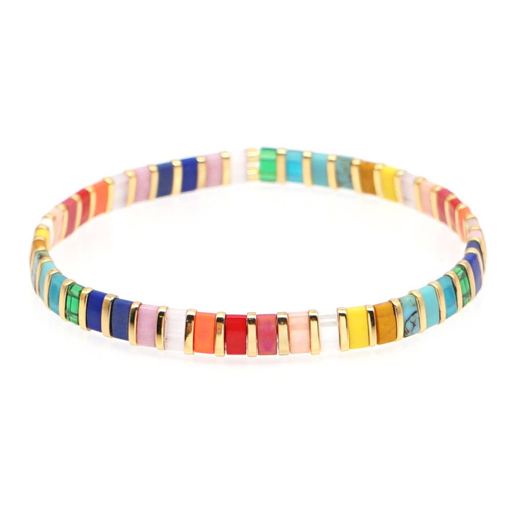 Boho Glass & Hematite Beaded TILA Beads Stretch Bracelets