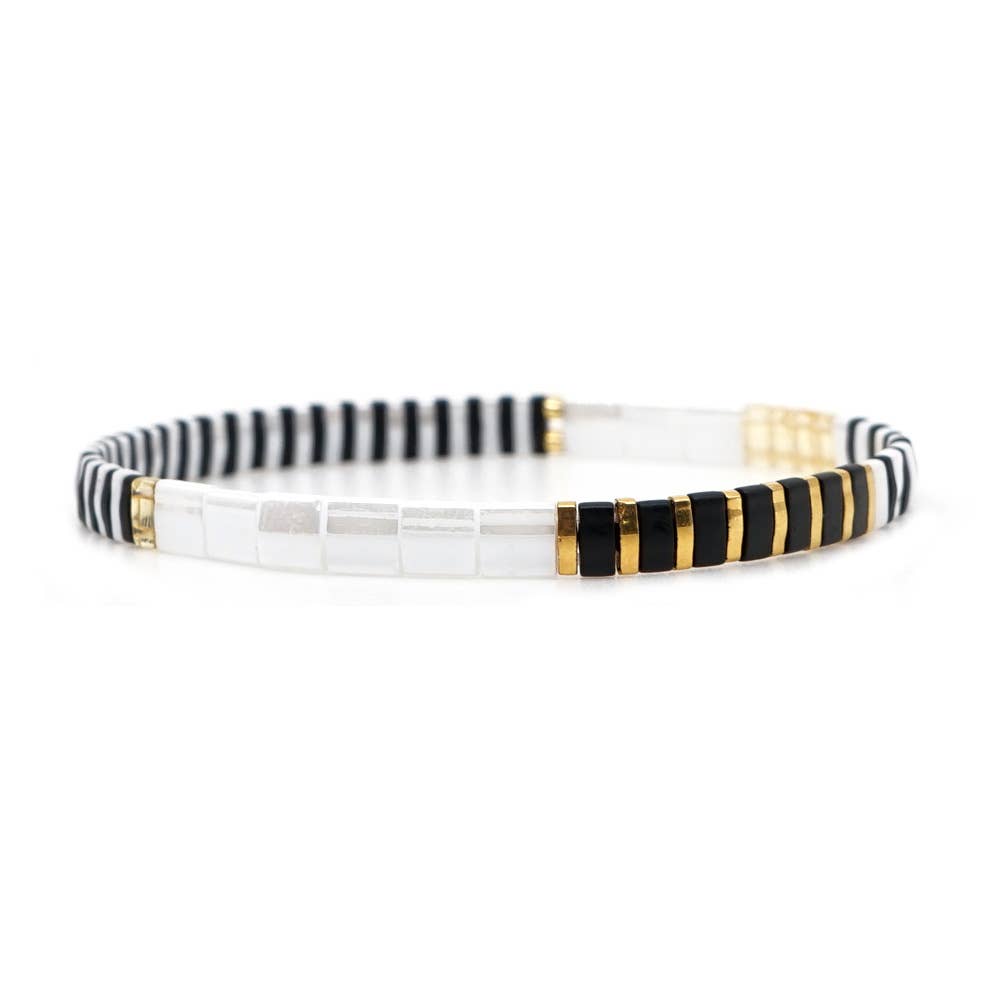 Boho Glass & Hematite Beaded TILA Beads Stretch Bracelets
