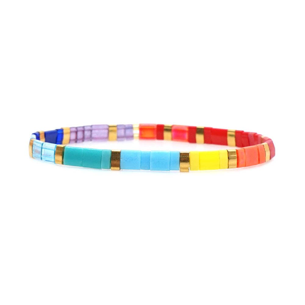 Boho Glass & Hematite Beaded TILA Beads Stretch Bracelets
