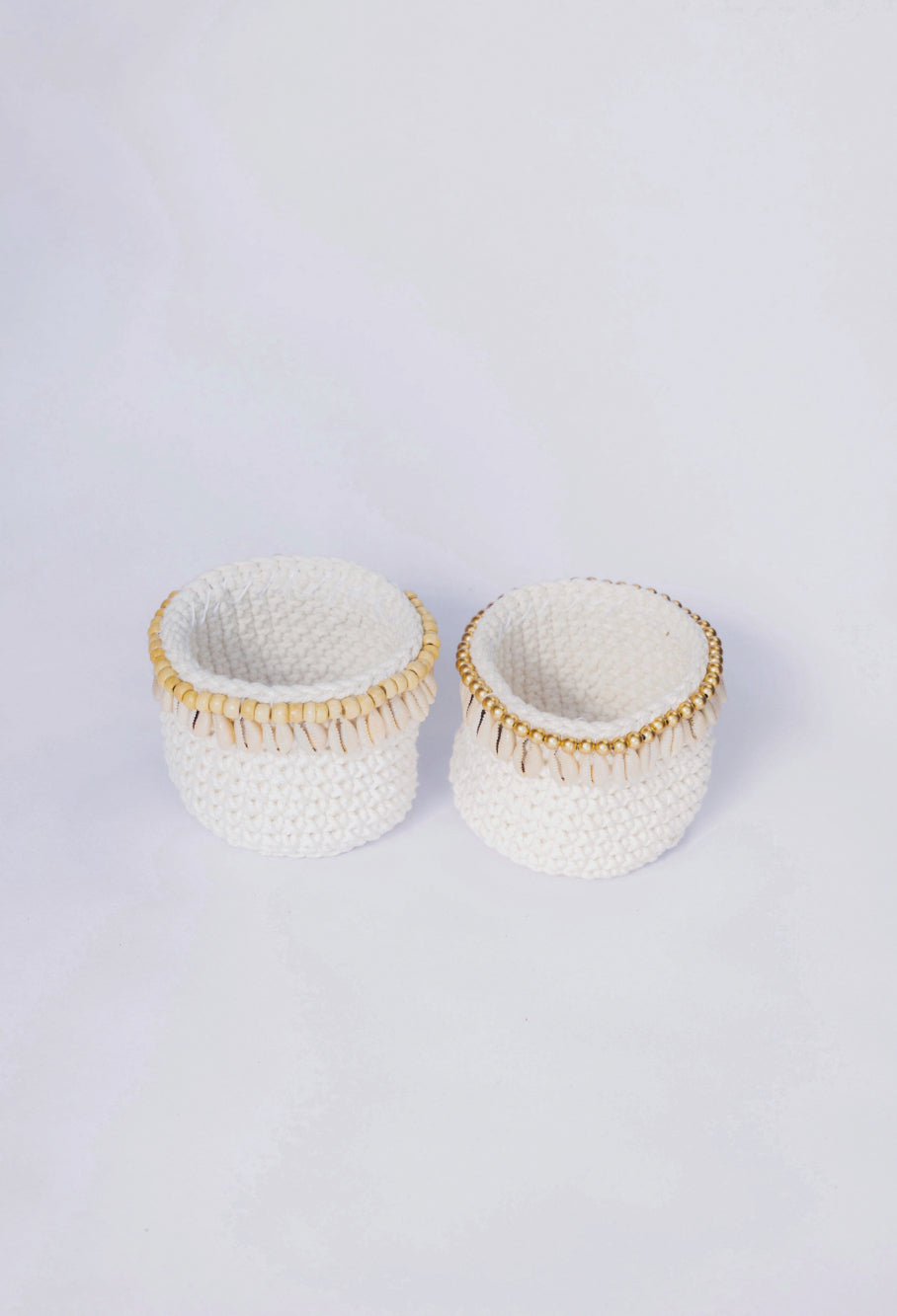 Crochet Mini Basket w/ Beads & Shells