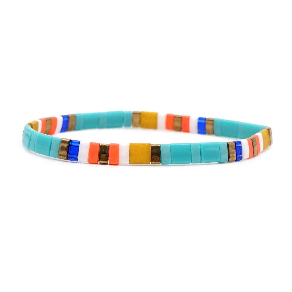 Boho Glass & Hematite Beaded TILA Beads Stretch Bracelets