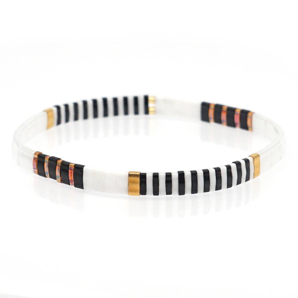 Boho Glass & Hematite Beaded TILA Beads Stretch Bracelets