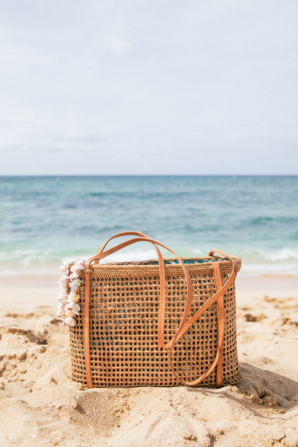 Specialty Batik Lined Rattan Tote Bag