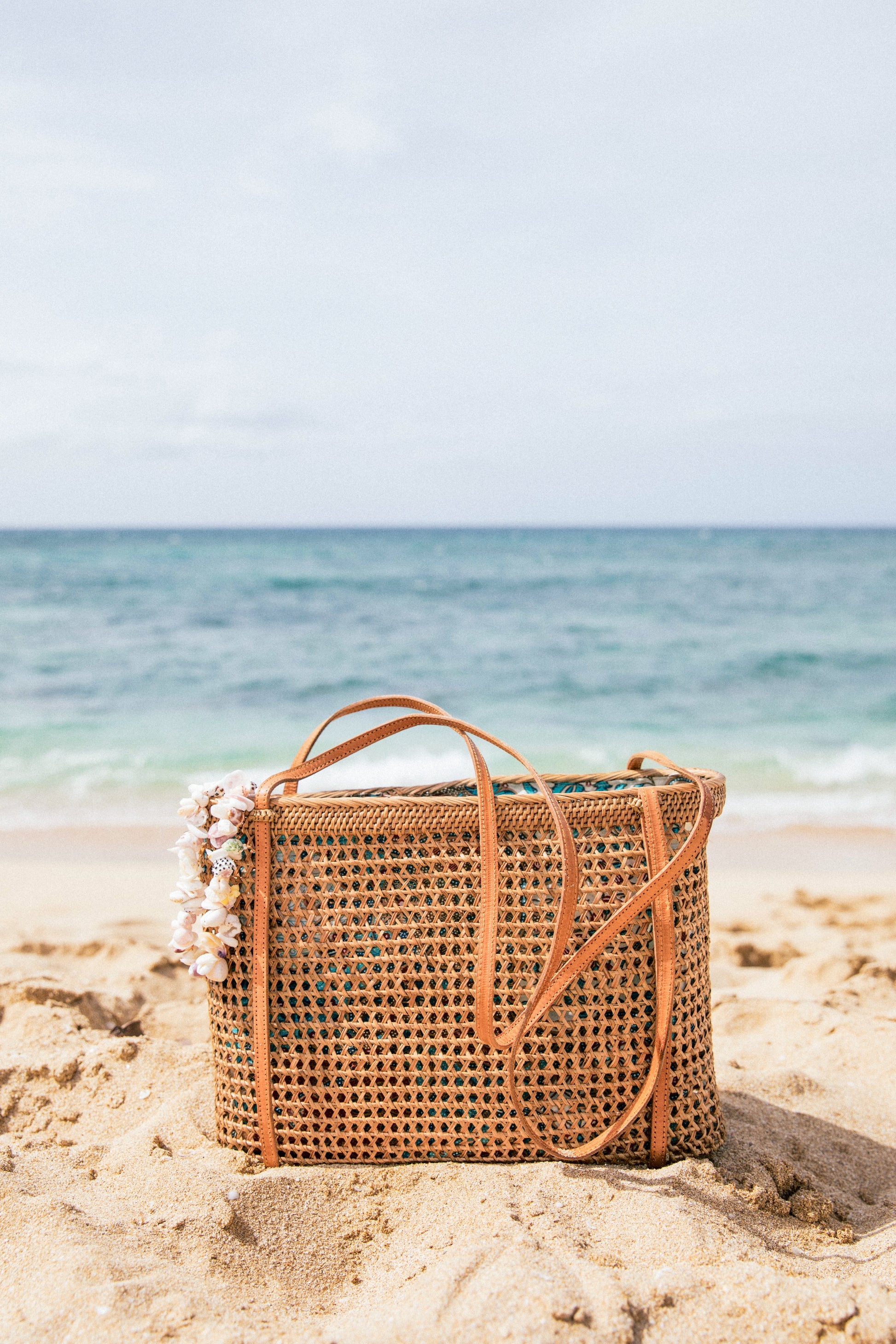 Specialty Batik Lined Rattan Tote Bag