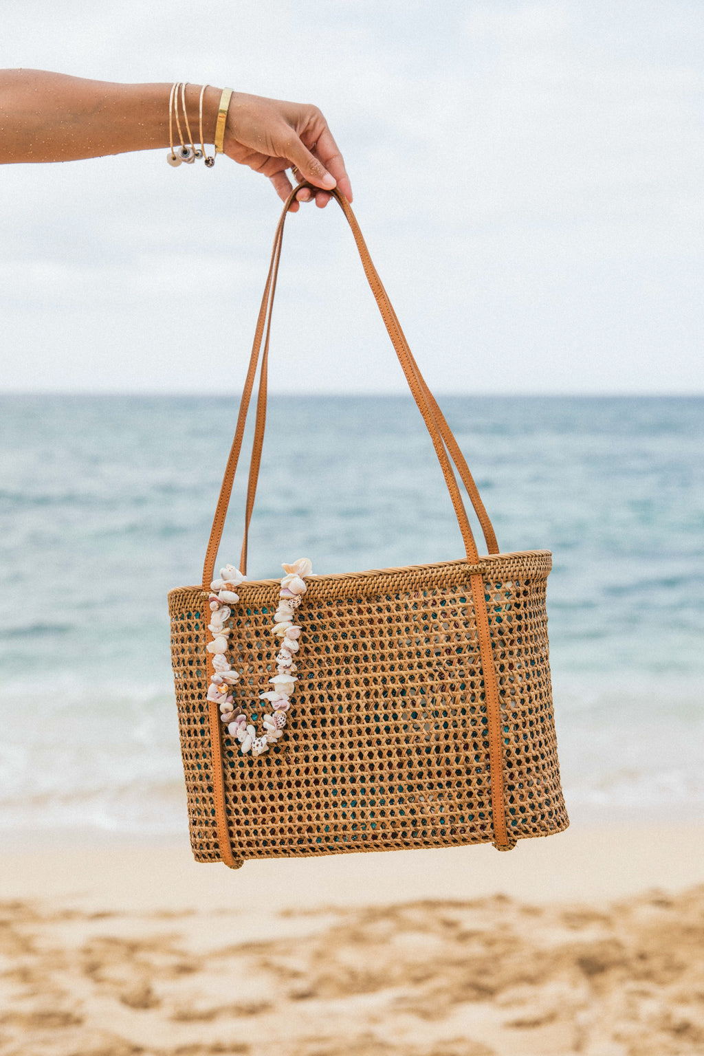 Specialty Batik Lined Rattan Tote Bag