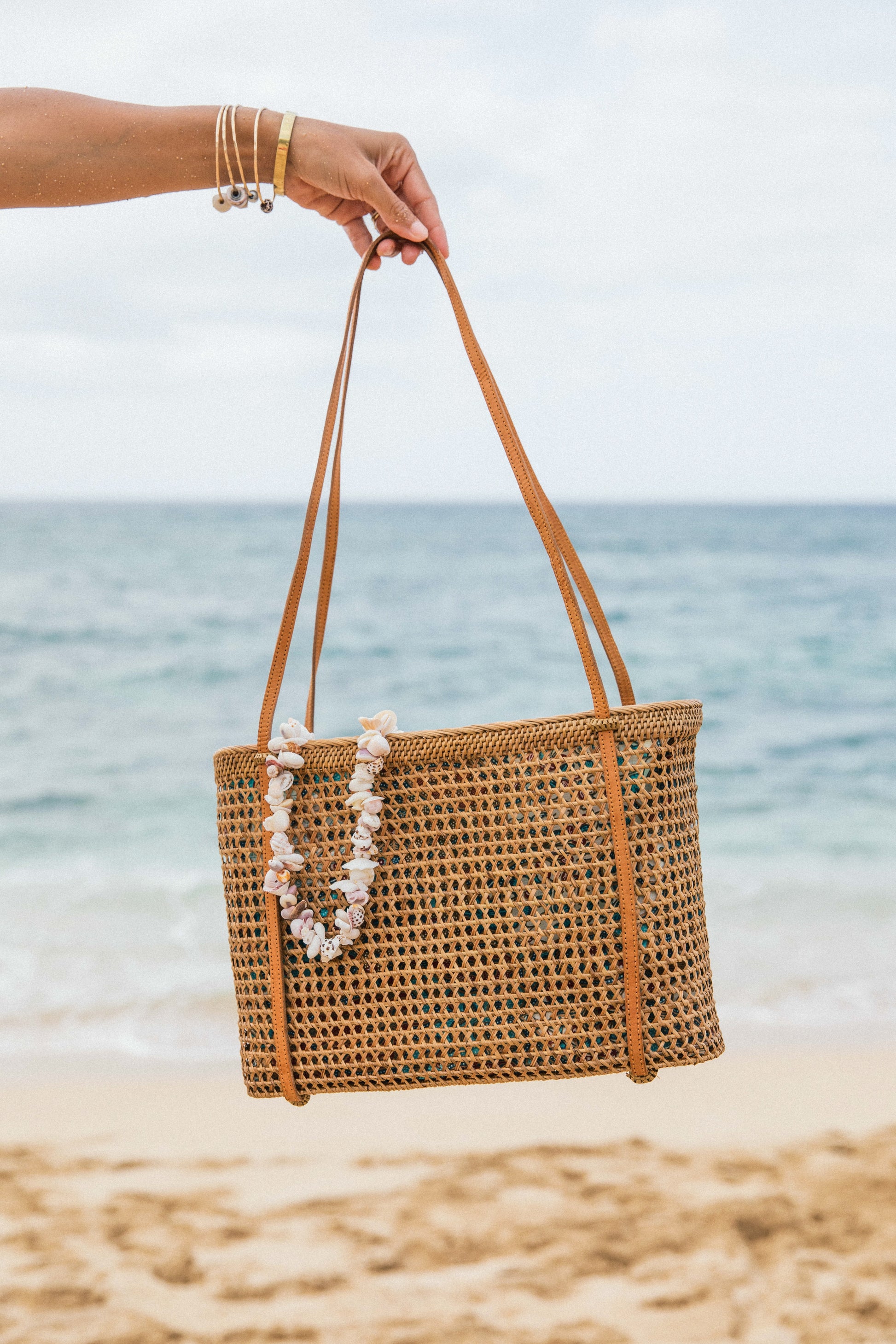 Specialty Batik Lined Rattan Tote Bag