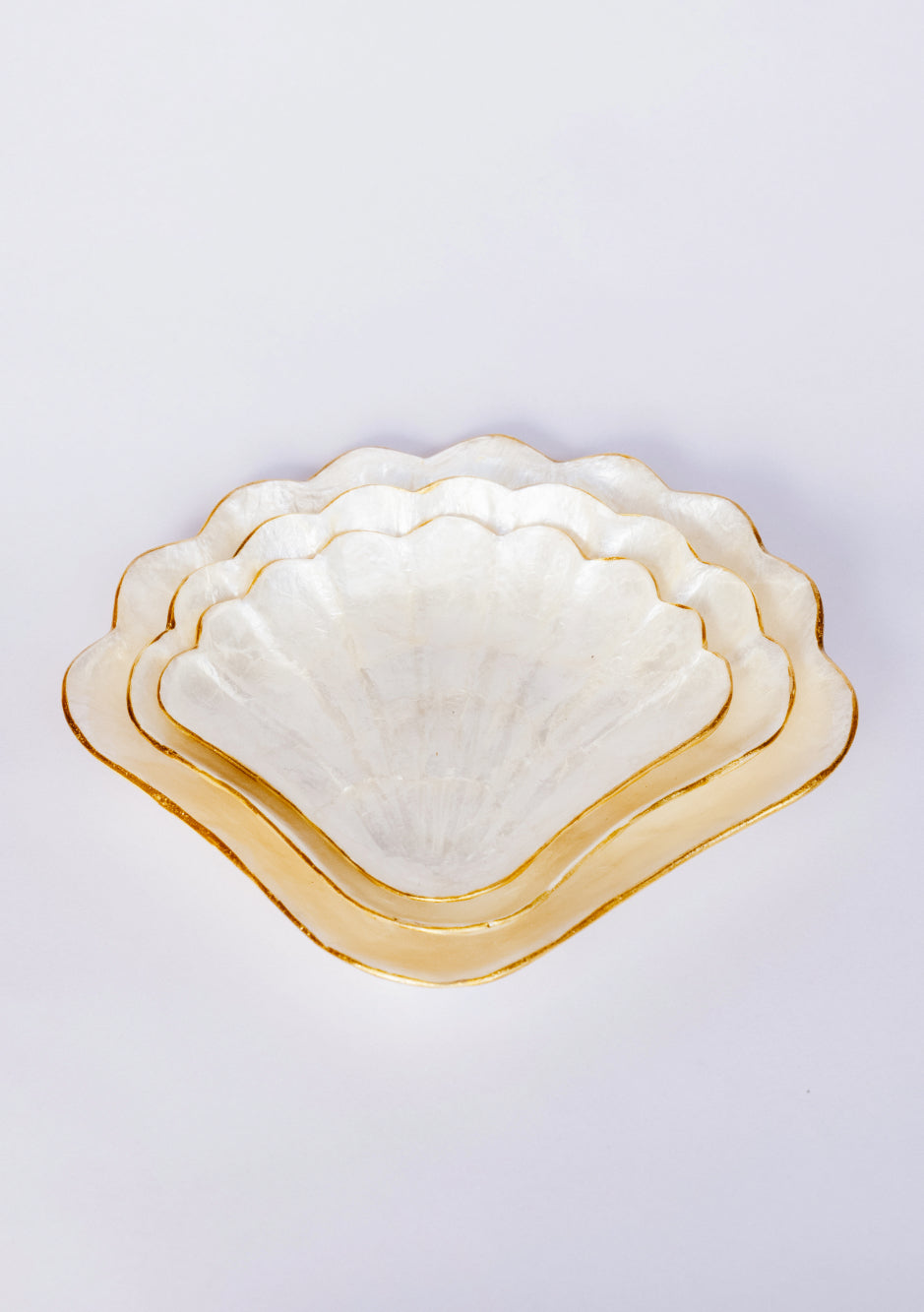 Sunrise Shell Shaped Capiz Nesting Dish with Gold Rim