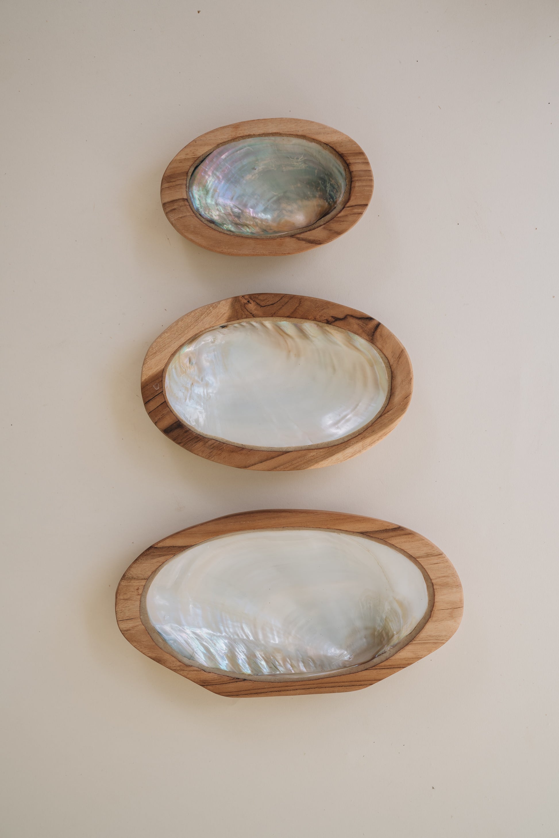 Large Teak and Abalone Shell Dish