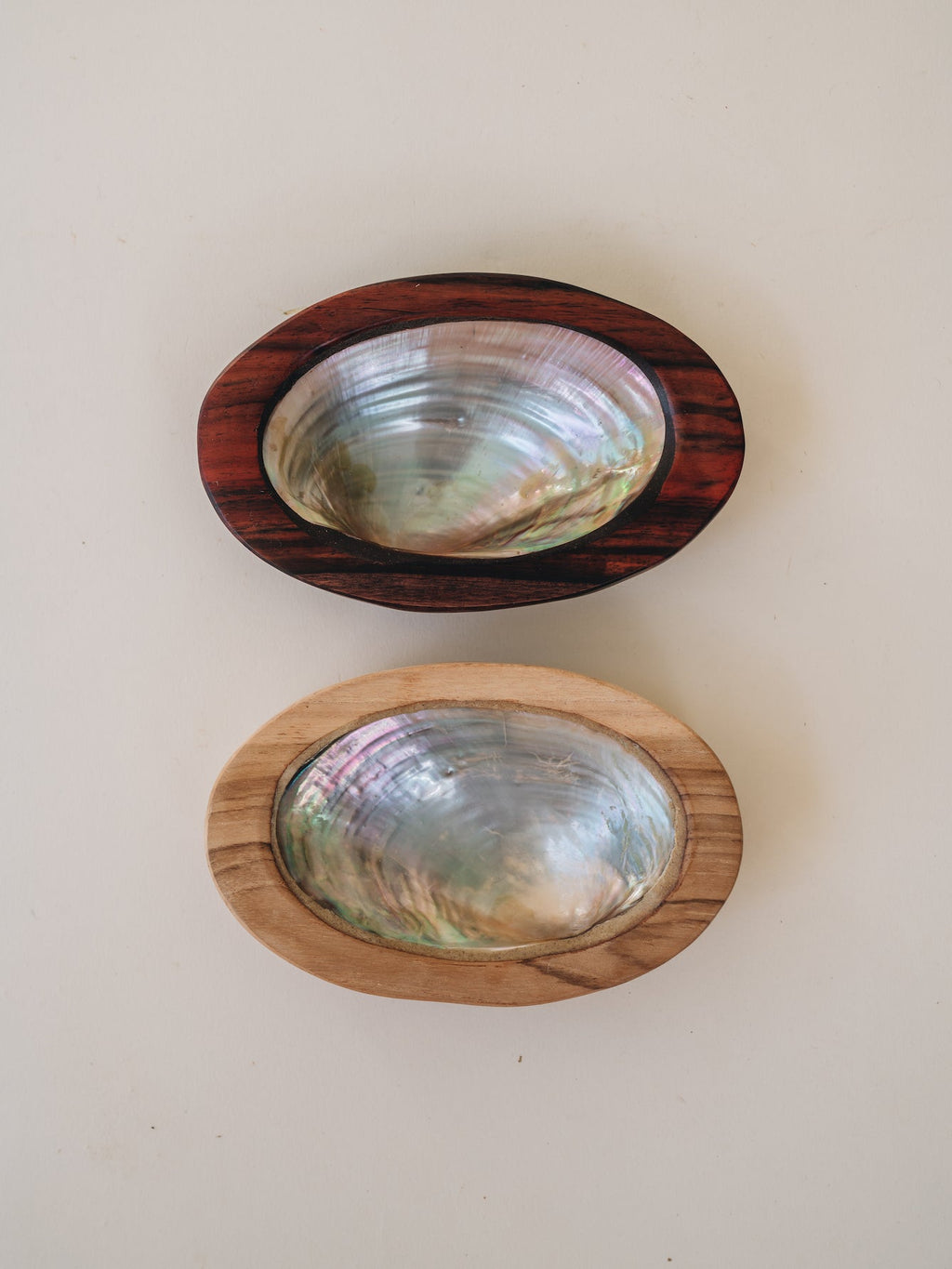 Small Teak and Abalone Shell Dish