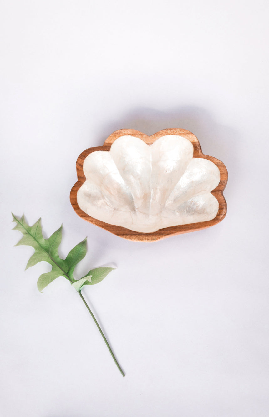 Teak and Capiz Clamshell Bowl
