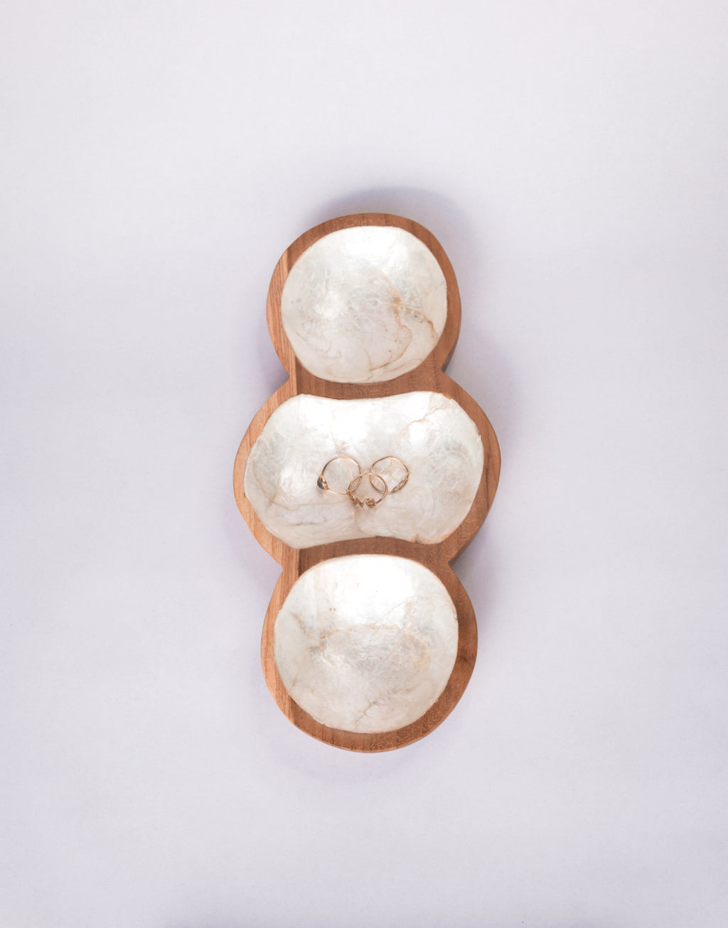 Teak and White Mother of Pearl 3 Part Serving Dish