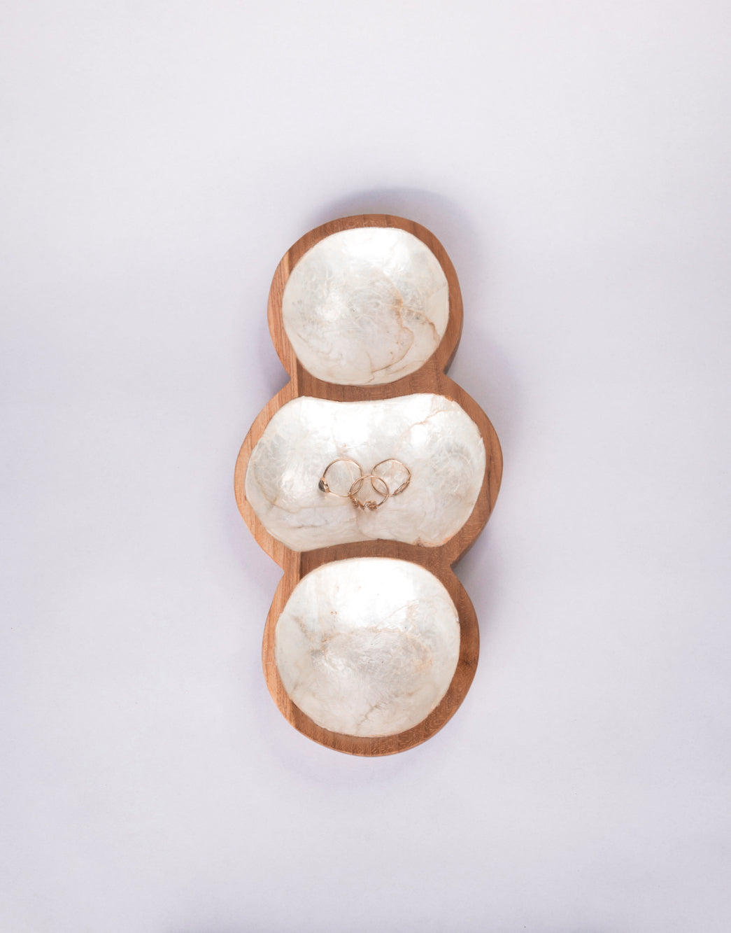 Teak and White Mother of Pearl 3 Part Serving Dish