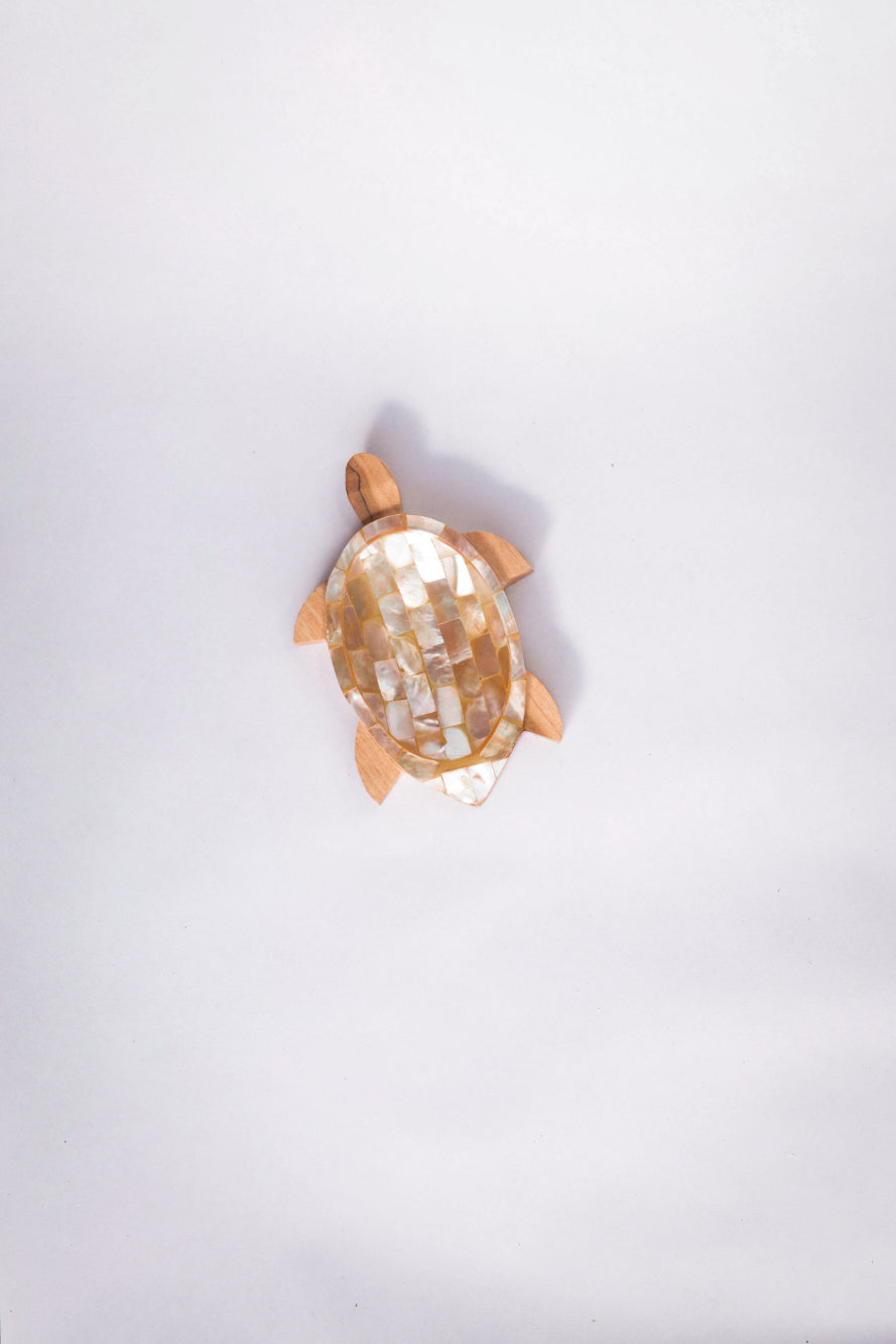 Teak & Mother of Pearl Square Turtle Soap Dish